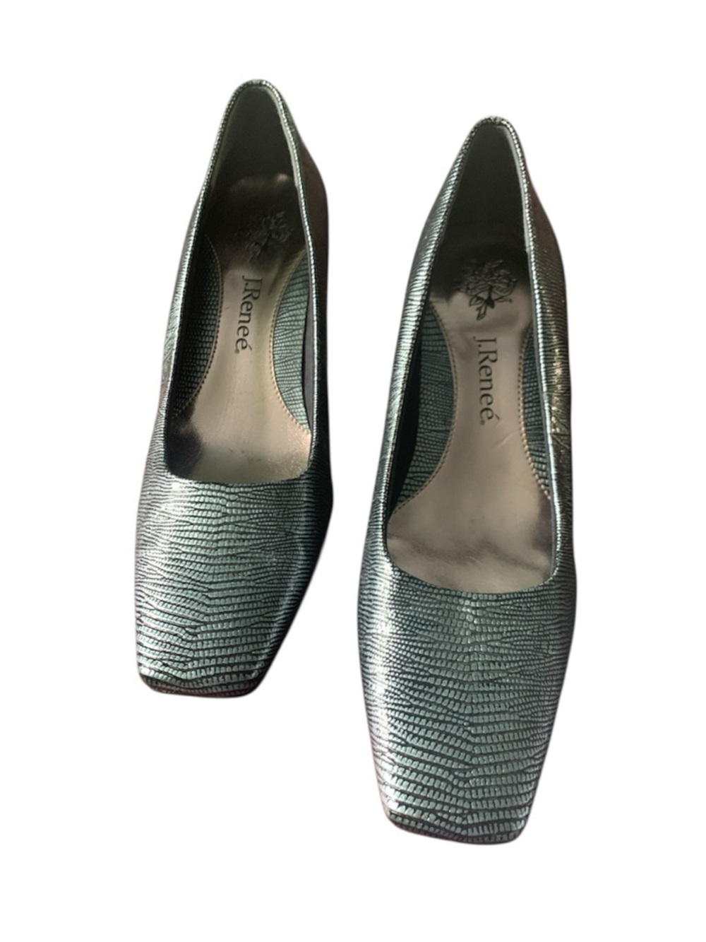 J.Renee Silver Lizard-Embossed Square-Toe Pump